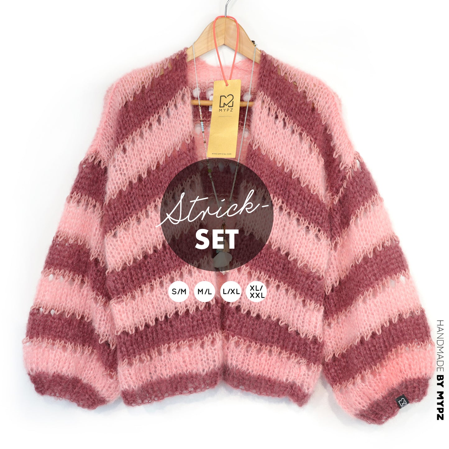 Kit de tricot – Gilet court léger en mohair MYPZ Rose Bourgogne No10 (ENG-NL-DE-FR-ES)